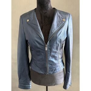 Blanc Noir 100% Leather Moto Navy Jacket Medium